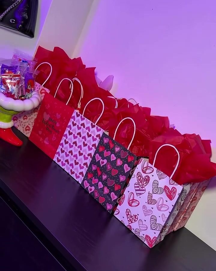 Valentine's goodie bags lined up for regulars